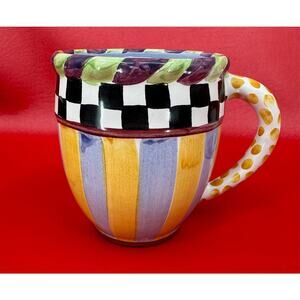 Mackenzie Childs Piccadilly And Courtly Check Ceramic Mug